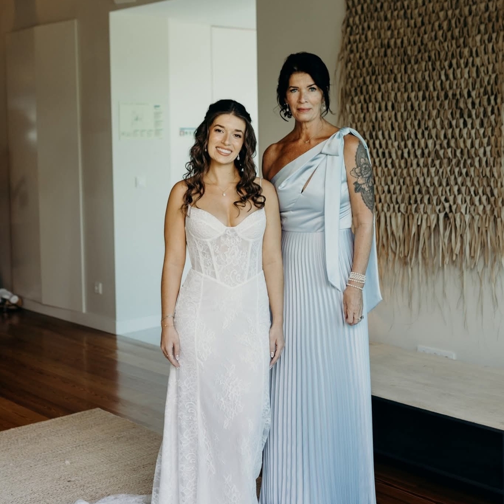 Amsale Light Blue Pleated Gown